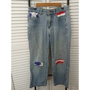 Lee Crop Jeans  Blue Custom Stars & Stripes Bandana Inserts Unique Distressed 6